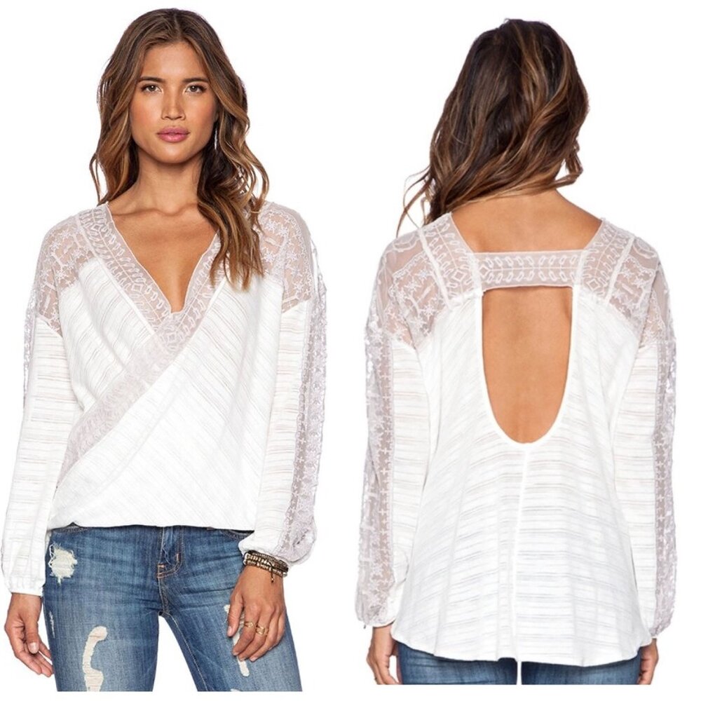 Free People Valley City Lace Trim Wrap Open Back Boho Top